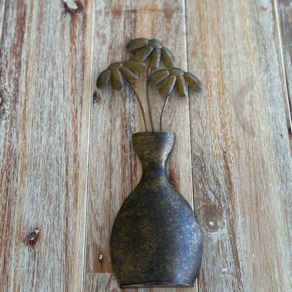 Vintage Metal Vase with Flowers Wall Hanging